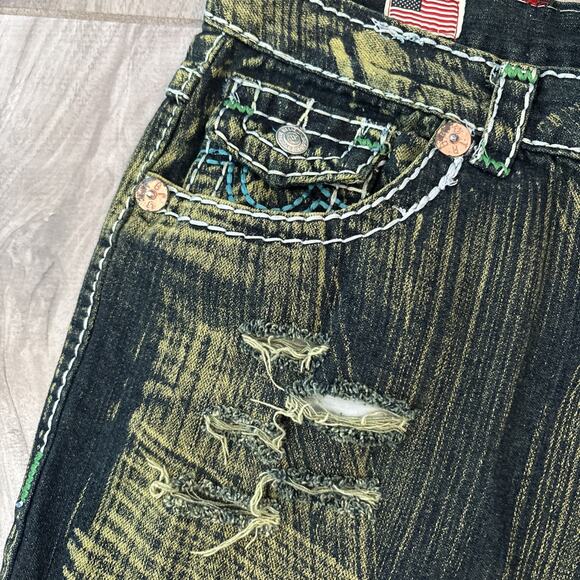 True Religion Made In USA Joey Super T Jean Shorts Jorts Size 42 Green Blue 15” - Picture 5 of 8